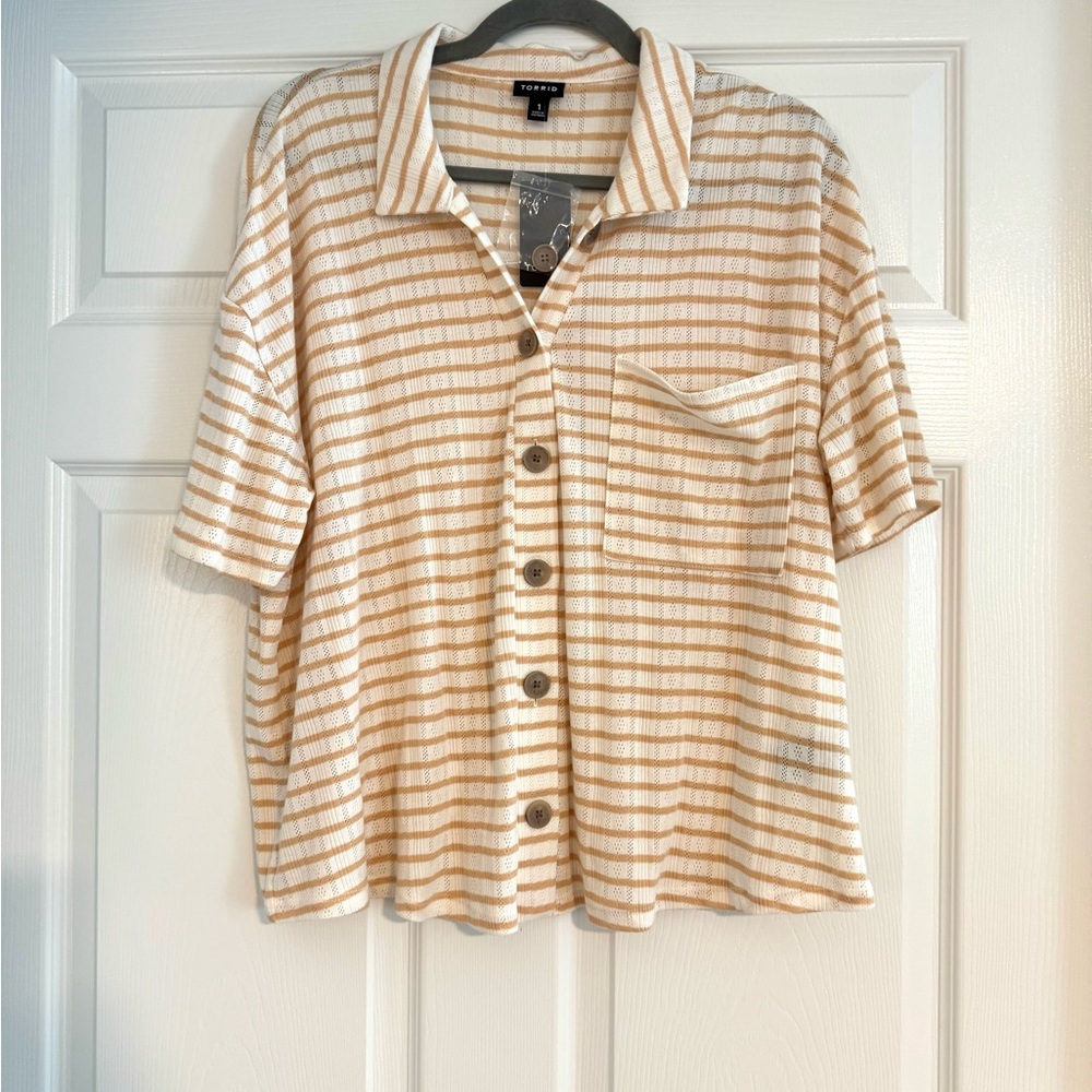 NWT Torrid Beige Striped Button-Down Shirt